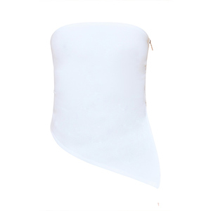 Hot New Products Customize Size Women Clothing OEM <b>White</b> Bandage Split Asymmetric Hem Bandeau <b>Long</b> <b>Top</b> at Wholesale Manufacture - Product Image 5