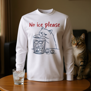 Maglietta a maniche lunghe con stampa gatto 'No Ice Please' - Maglietta promozionale con grafica gatto - Product Image 3