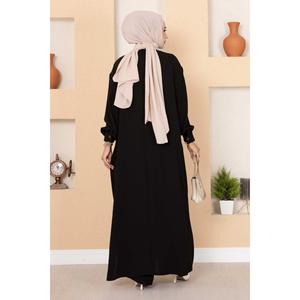 Hijab Long Demi Boutonné 2 Pièces Noir - Product Image 1