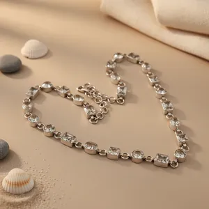 Collier à porter au quotidien, chaîne en argent avec pierres précieuses pour femmes, avec quartz, corail, opale, jade, coquille, agate, turquoise, pierres religieuses - Product Image 3