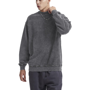 Sudaderas de lana de algodón 100% de peso pesado para hombre, suéter de cuello redondo liso, jersey en blanco con logotipo personalizado, hombro caído - Product Image 5