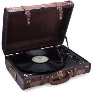 Vintage Wooden Suitcase Turntable with <b>Bluetooth</b> & <b>USB</b> (Model VT32) - Product Image 1