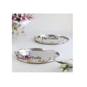 Ensemble de plateaux de service en acier inoxydable et laiton de conception fantastique, finition polie multifonctionnelle, trois pièces pour la maison, l'hôtel, le restaurant - Product Image 2