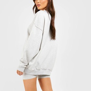 Ensemble deux pièces décontracté pour femmes, sweat-shirt et short en élasthanne/polyester uni, au-dessus du genou, confortable à porter - Product Image 2