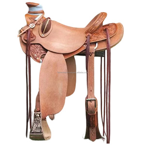 Selles Western de cheval en cuir pur Roping Ranch Trail Saddle Selle de cheval en cuir longue pour tout usage - Product Image 1