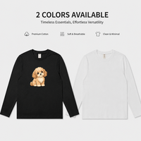 Kaos Lengan Panjang Kerah Bulat Ukuran Besar 230G dengan Cetakan Kartun Cavapoo Streetwear
