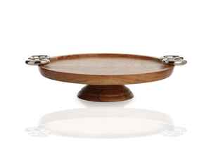 Hot Premium Acacia Wood Round 2 Section Chip & Dip Server con pájaros decorativos de metal Bandeja de madera clásica vintage única moderna - Product Image 3