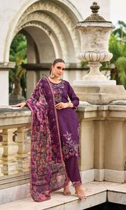 Pure Viscose Silk Hand Work Scalping Work con Fancy Lace y Organza Digital Print Dupatta suit Collection - Product Image 4