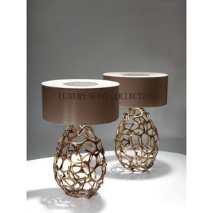 Unique sculptural table lamp with abstract artistic metal base and fabric <b>shade</b> for contemporary designer interiors at <b>sale</b> rate - Product Image 2