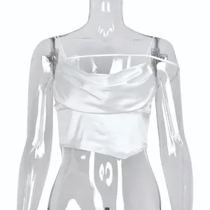 เสื้อกล้ามผ้าไหมสไตล์วินเทจลำลอง สายเดี่ยว ระบายอากาศได้ดี ผ้าซาตินถักทอ ไซส์ XS แต่งลูกไม้ด้านหน้าและลายพิมพ์ - Product Image 3