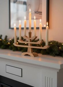 Menorá Moderna Geométrica de Madera de Nogal y Cobre, Candelabro de Nueve Brazos para Hanukkah, Portavelas Judío para Fiestas, Decoración del Hogar - Product Image 2