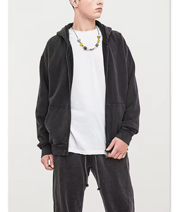 Sweat à capuche zippé intégral surdimensionné pour homme en coton épais vintage délavé à l'acide avec logo personnalisé - Product Image 3