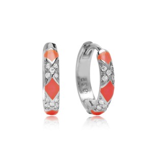 Boucles d'oreilles en émail rose fluo, fabrication artisanale turque, vente en gros, bijoux en argent sterling 925 - Product Image 2