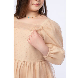 Personalizable OEM ODM Vestido de niña de manga larga Estilo informal y de fiesta con logotipo en la espalda-Vestido de rodilla de gasa con textura personalizada al por mayor - Product Image 2