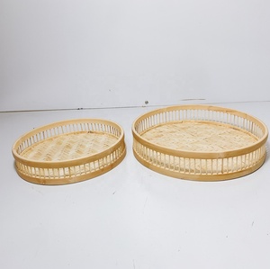Ensemble de plateaux de rangement ronds en bambou, empilables, à un seul niveau, design minimaliste, finition naturelle non traitée, pour table - Product Image 4