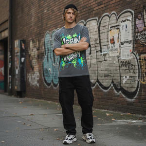 Camiseta de Manga Corta para Hombre, Estilo Urbano Ecológico, con Estampado Gráfico, Tejido de Poliéster/Algodón Lavado, Corte Regular, 200g, Cuello Redondo - Product Image 1