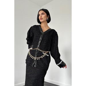 Ensemble de costume en twill noir pailleté pour femmes en vente en gros - Product Image 2