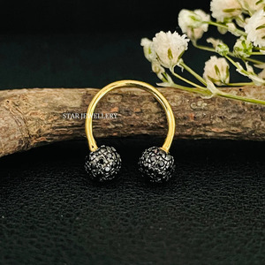 14K Solid Gold <b>Black</b> Diamond Horse Shoe Daith Piercing. - Product Image 5