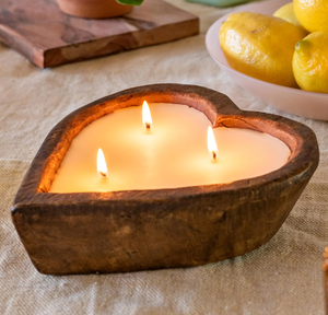 Mango madera masa vela soporte tazón forma de corazón regalo de inauguración y decoración artículo vela masa tazón - Product Image 1