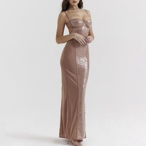 <span class=keywords><strong>Robe</strong></span> <span class=keywords><strong>de</strong></span> <span class=keywords><strong>soirée</strong></span> française extensible robes à paillettes femmes dame élégante fête jamais jolie femmes formelle moulante sans manches - Product Image 3