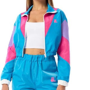 Nueva moda personalizada para mujer 100% algodón Color Block Zip Up chándal conjunto transpirable invierno Streetwear chándal logotipo frontal - Product Image 2
