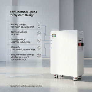 Système de stockage d'énergie domestique 16 kWh, batterie LiFePO4 51,2 V 314 Ah pour onduleur solaire, alimentation de secours domestique - Product Image 5