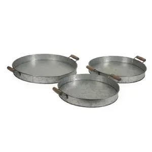 Top Quality Metal Round Shaped Design Tray With Metal Wire & Wooden Handles Serving For Juice Glass