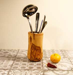 Porte-ustensiles multifonction moderne en bois massif naturel, résistant à la chaleur, conteneur de rangement pour outils de cuisine, fait à la main, respectueux de l'environnement - Product Image 1