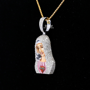 Pendentif Hip Hop en or blanc 10kt pour mère mariée VVS Clarity Round Brilliant Cut Lab Grown Diamonds Religious Style for Party - Product Image 5