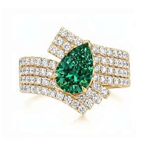 Elegant Pear Shaped Green Gemstone <b>Ring</b> with Pave White Stones Women Luxury Statement <b>Cocktail</b> Jewelry - Product Image 1