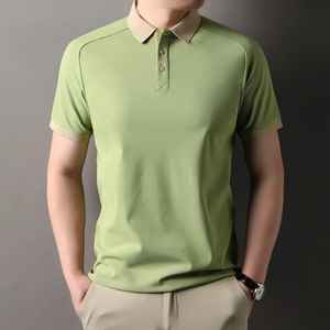 Nouveau T-shirt décontracté de luxe pour hommes version coréenne d'été OEM ODM pour polo à manches courtes avec revers contrasté de couleur d'épaule pour polo - Product Image 2