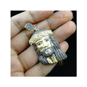 Cadeau d'anniversaire pour homme Pendentif Jésus glacé en or massif jaune 14K accrocheur Bijoux fins personnalisés VS Diamant naturel Religieux - Product Image 1