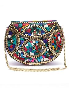 กระเป๋าเงินสไตล์โบฮีเมียนสุดหรูกระเป๋าถือทำด้วยมือสีเงินพร้อมโซ่ดีไซน์แบบคลัตช์ทำจากทองเหลืองโมเสค - Product Image 2