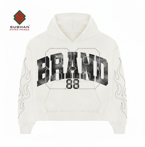 Custom Vintage Breathable Solid Winter 100% Cotton Knitted Waterproof Screen Print Rhinestone Acid Wash Front Hoodie for Men - Product Image 4