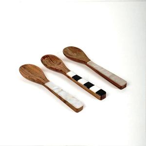 Ensemble de serveurs à salade avec manche en résine, ensemble d'outils de cuisine en bois de mangue d'acacia naturel disponible en Inde - Product Image 4