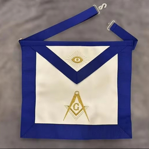 Mandil Masónico de Logia Azul, Bordado con Piel de Cordero, Bordado Metálico Dorado, Máquina de Bordar - Product Image 1