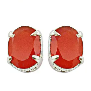 Boucles d'oreilles clous en argent 925 pour femmes, pierre de cornaline rouge ovale, bijoux, accessoire de mode - Product Image 1