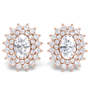 IGI Certified Lab Grown Diamond Oval Double Halo Stud <b>Earrings</b> 14K <b>Gold</b> Cluster Halo <b>Earrings</b> - Product Image 5
