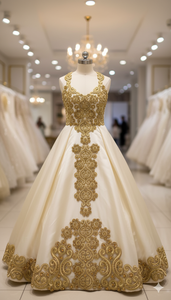 ชุดผ้าปักลายสายทองคำสุดหรูแผ่นปะติดคอแผงด้านหน้าและจับคู่กับเข็มขัดรัดเอว - Product Image 4