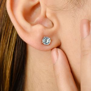 Pendientes de tuerca de oro blanco sólido de 14K personalizados de fábrica, piedras preciosas de Topacio Azul Natural, joyería de moda única para fiestas de mujeres y niñas - Product Image 5