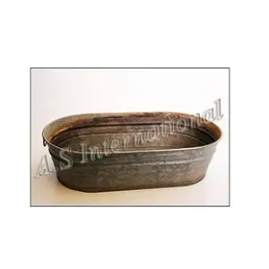 High Quality Large Galvanized Metal Planter Garden Tub Floor Decorative Oval with Handle For Outdoor Nordic Planter Flowerpot