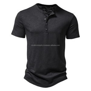 Camisetas de manga corta con botones informales para hombre, moda de verano, ropa informal estilo Hip Hop, camisetas con cuello Henry, camisetas de algodón de Color sólido - Product Image 5