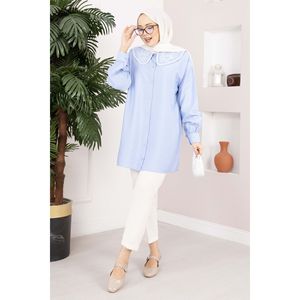 เสื้อคลุมฮิญาบปักลายสไตล์เรียบร้อย สีฟ้าอ่อน - Product Image 4