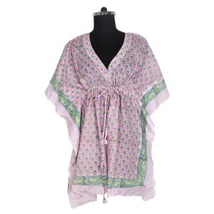 Bloc imprimé sans manches Maxi coton indien Maxi robes pour femmes KFCS036 coton été Maxi robe 100% organique porter concepteur - Product Image 5