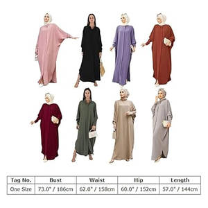 Abaya musulmana para mujer con botones Henley estilo camisa vestido de oración Batwing manga larga modesta túnica árabe de Oriente Medio - Product Image 6