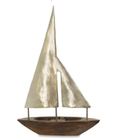 Objet décoratif en forme de bateau doré, art minimaliste, décoration, base en bois, objets de table pour la maison, hôtel, ornement en métal