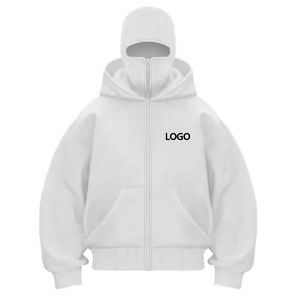 Wholesale 100% Cotton Winter Zip-Up <b>Balaclava</b> Hoodie Face Mask Full Zipper Embroidered Plain Dyed Pocket Custom Logo Moisture - Product Image 5