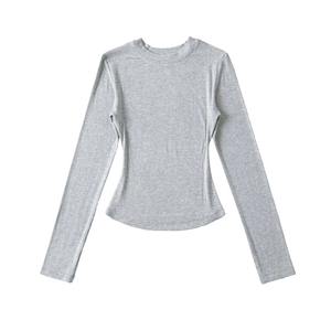 T-shirts à manches longues pour femmes, basiques, col rond, sexy, automne-hiver, hauts en coton élastiques fins pour femmes - Product Image 5