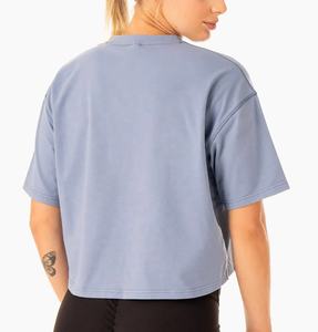 Camiseta de algodón para mujer, de alta calidad, de Color sólido, manga corta, respetuosa con el medio ambiente, estilo Hip Hop, logotipo personalizado, transpirable, al por mayor - Product Image 5