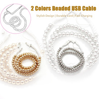 Câble USB 4-en-1 de luxe or et argent avec perles, cordon de chargement créatif et décoratif pour téléphone